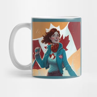 True North Strong and Free - Canadian woman proudly showing the flag. Mug